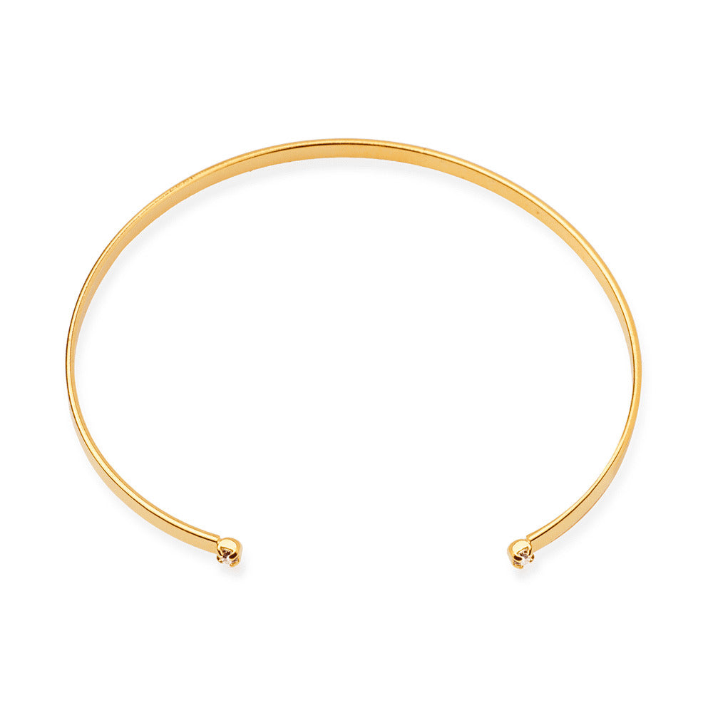 Bracelete Liso com Zircônia-Ouro 24k-Preciara Joias